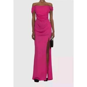 $805 Giuseppe Di Morabito Pink Ruched Off-Shoulder Gown Dress Size 42 6 S